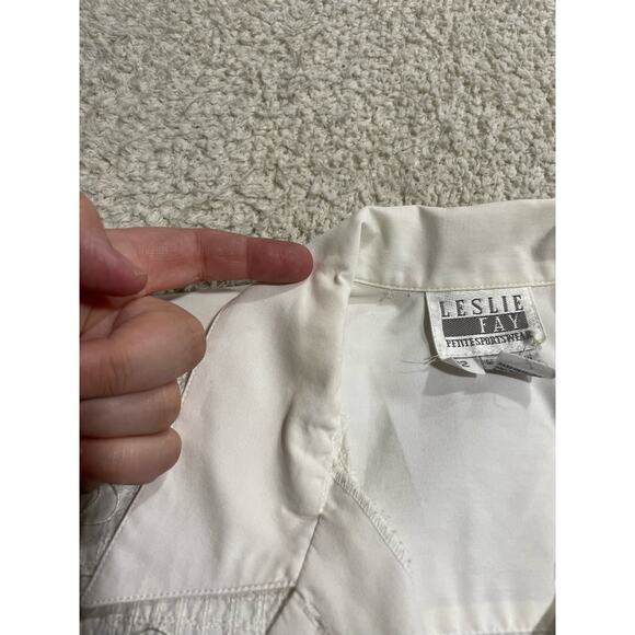 Leslie Fay Women's Size 12 Long Sleeve Embroidered Buttons Up Collared Top White - Picture 8 of 10